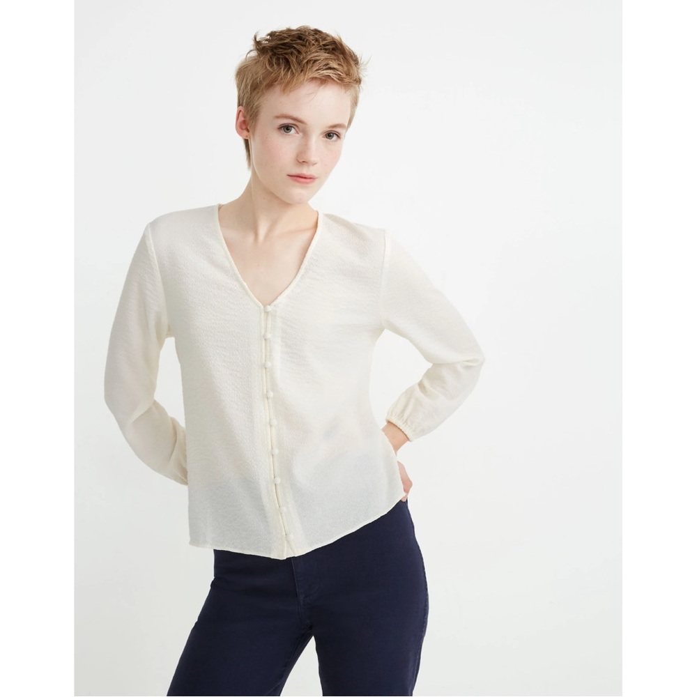 Madewell V-Neck Button-Down Shirt in Antique Cream